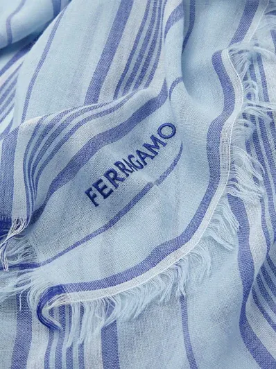 Logo Striped Wool Scarf