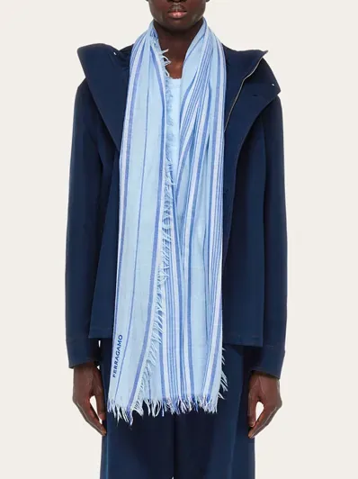 Logo Striped Wool Scarf