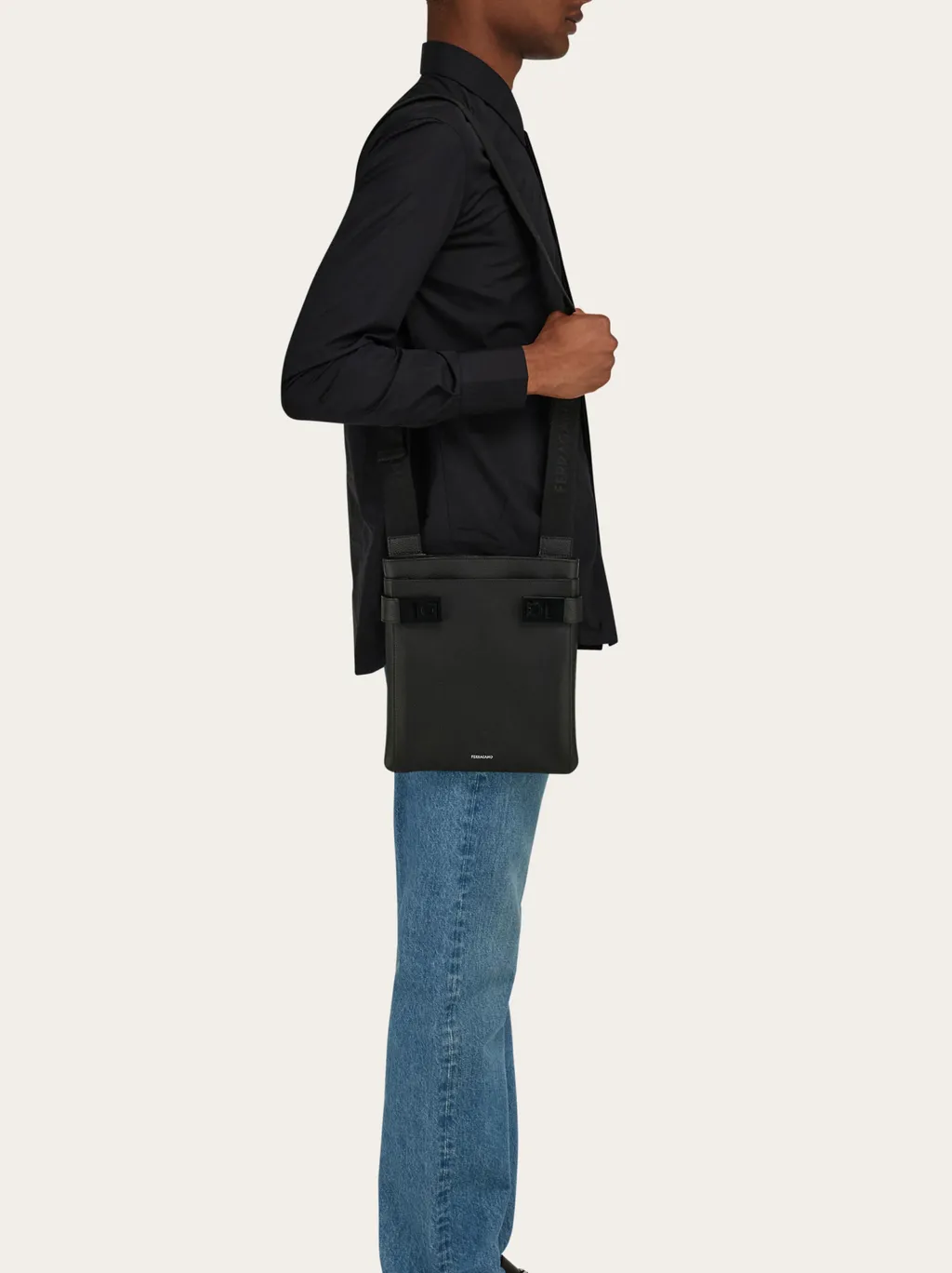 Gancini-Lock Logo Printed Shoulder Bag