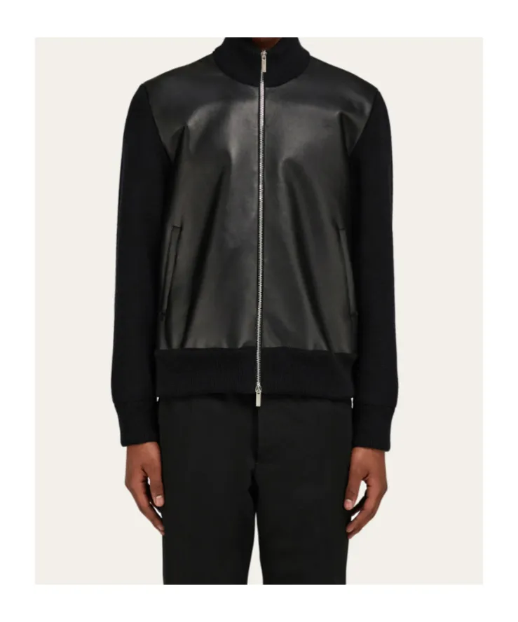 Bomber Jacket In Leather And Wool