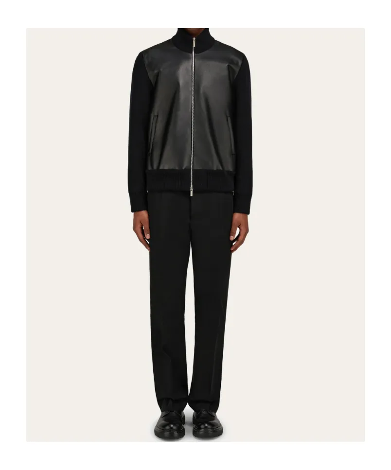 Bomber Jacket In Leather And Wool