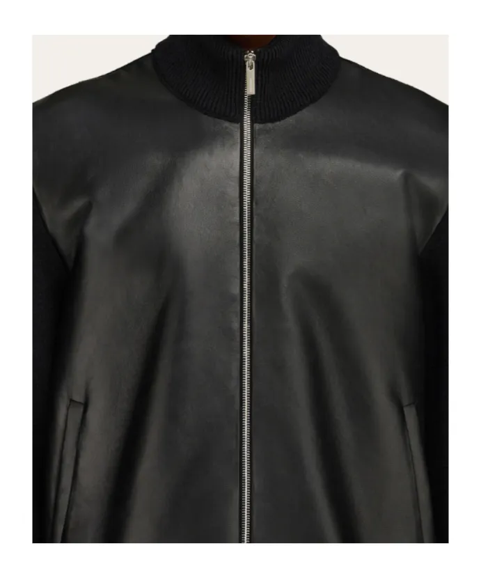 Bomber Jacket In Leather And Wool