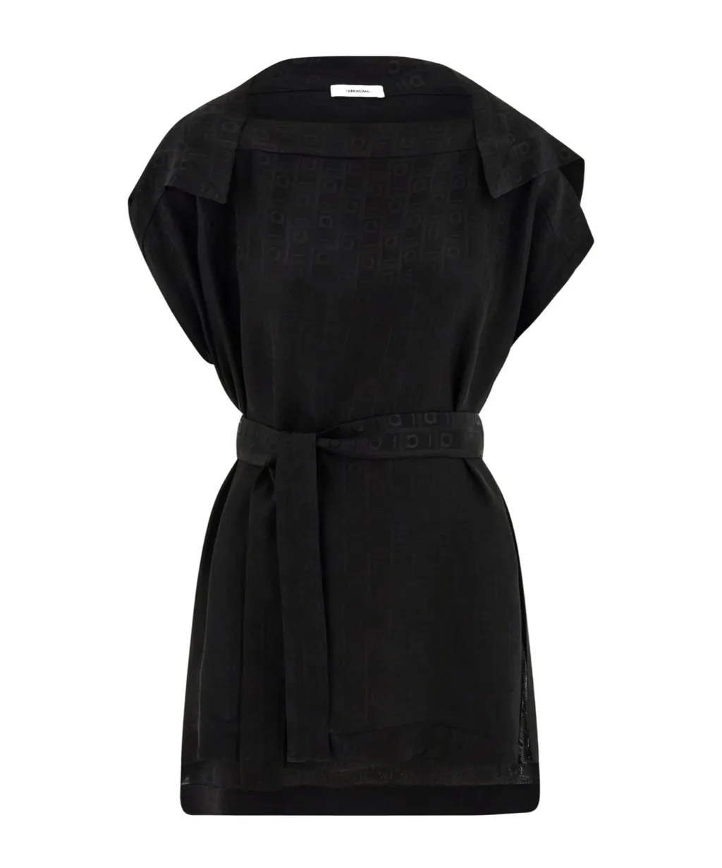 Gancini-Print Belted Blouse
