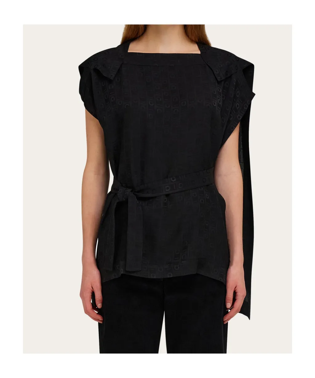 Gancini-Print Belted Blouse