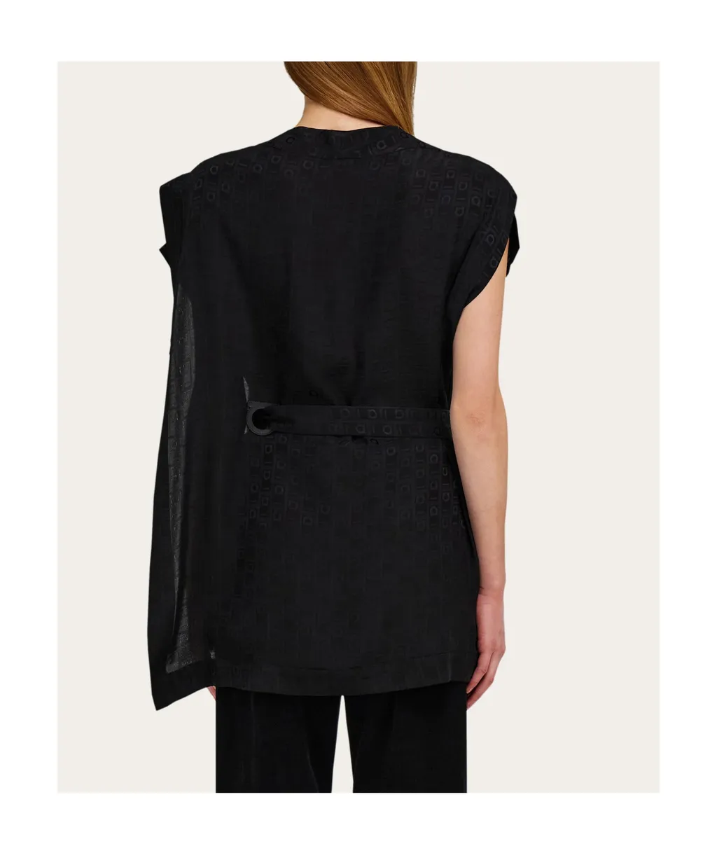 Gancini-Print Belted Blouse