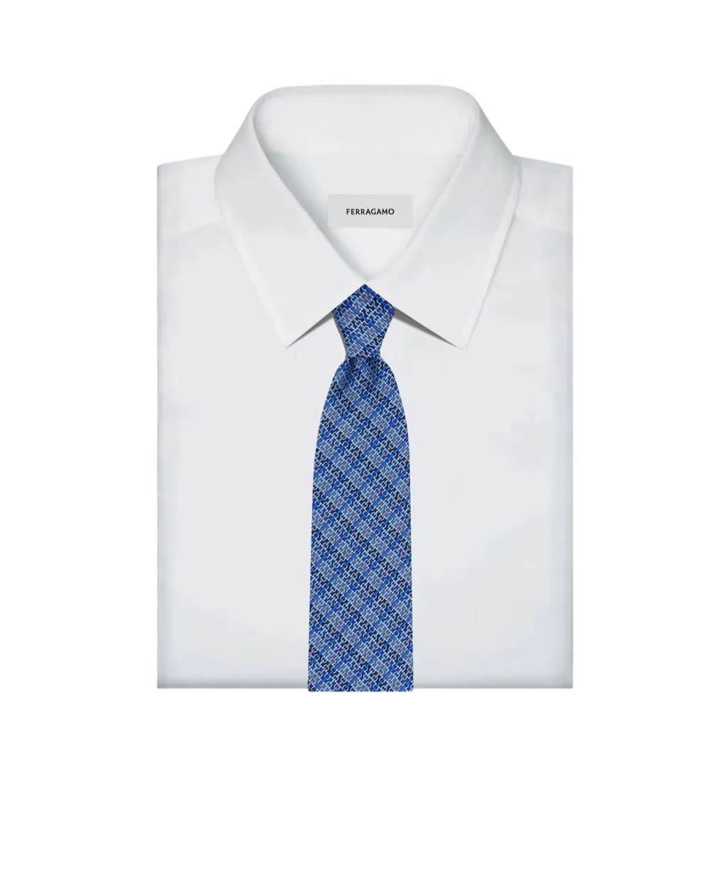 Gancini Chain Print Silk Tie
