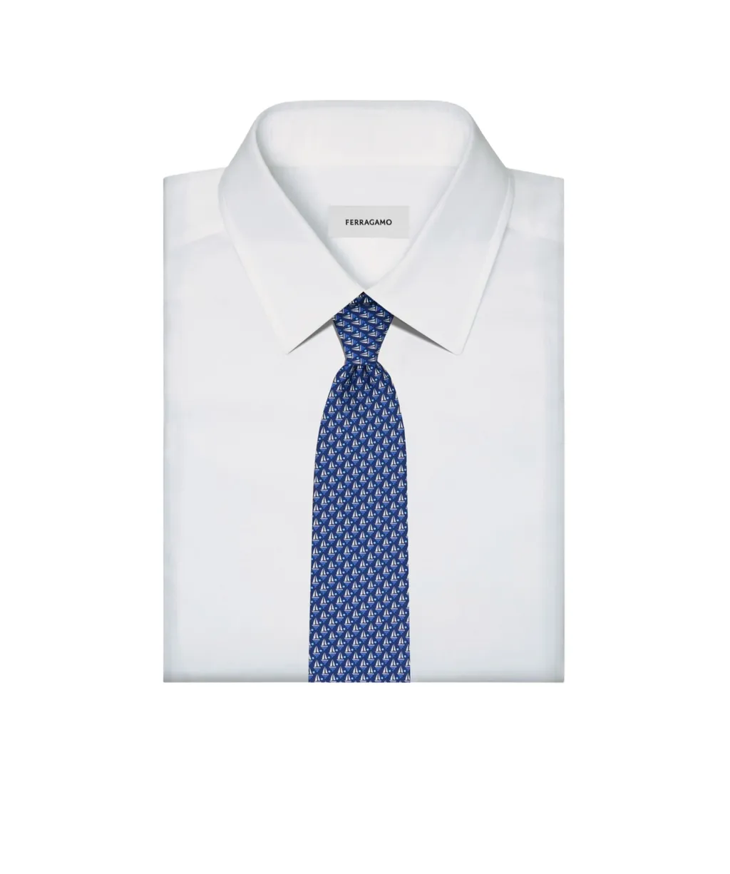 Sailboat Print Silk Tie