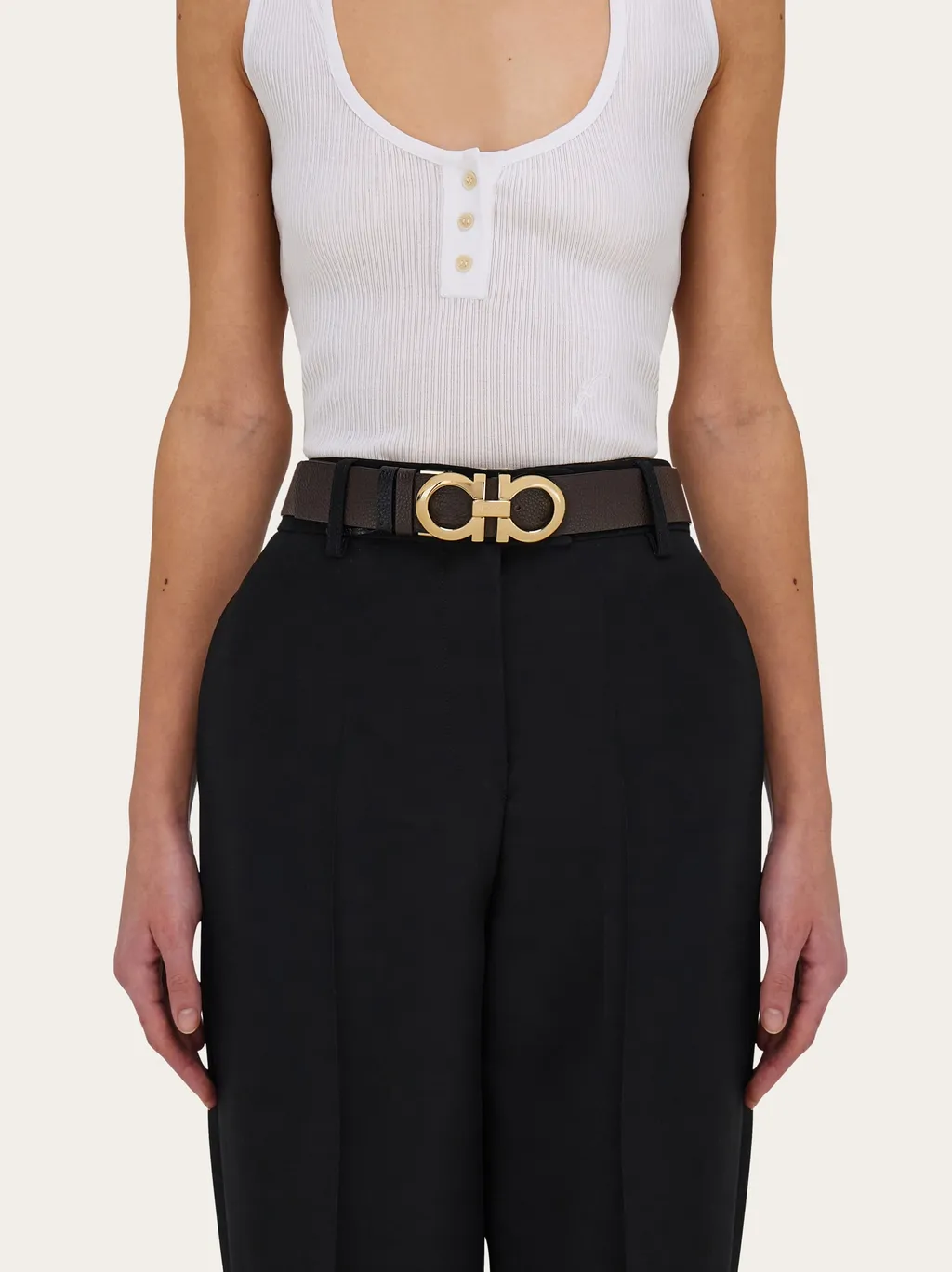 Gancini-Buckle Leather Belt