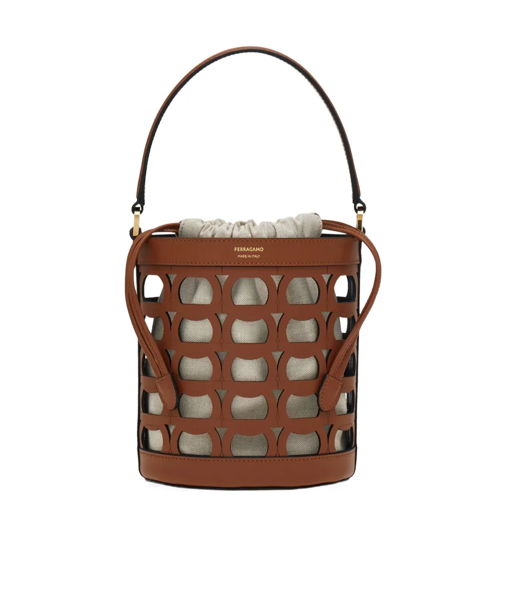 Cut-Out Leather Bucket Bag