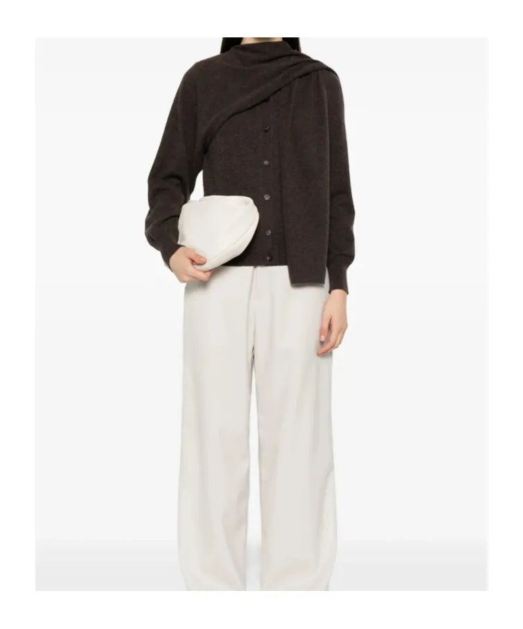 Scarf-Detailed Buttoned Knitted Cardigan