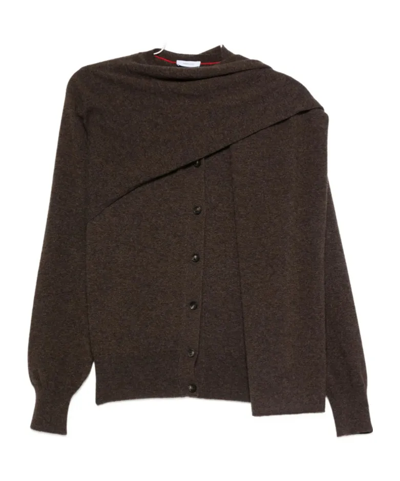 Scarf-Detailed Buttoned Knitted Cardigan