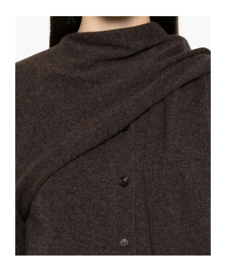 Scarf-Detailed Buttoned Knitted Cardigan
