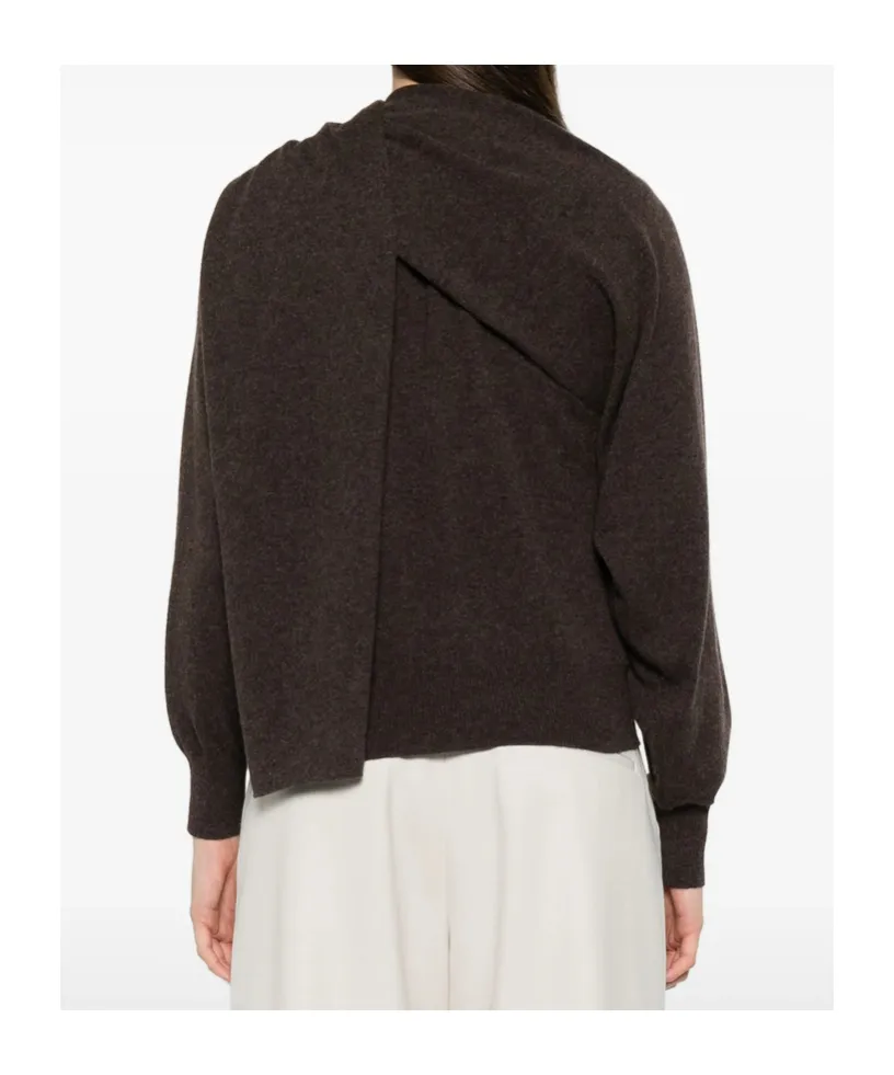 Scarf-Detailed Buttoned Knitted Cardigan