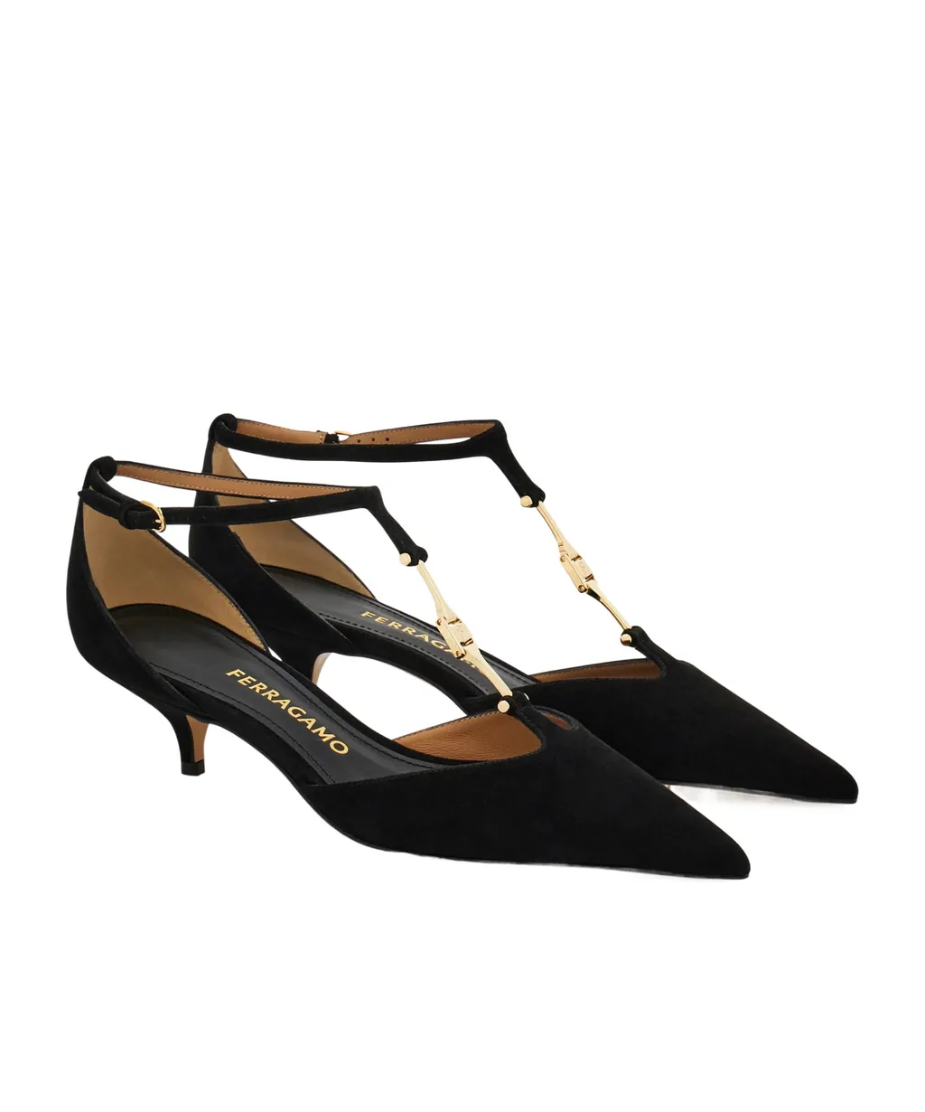 F Buckle T-Strap Pump