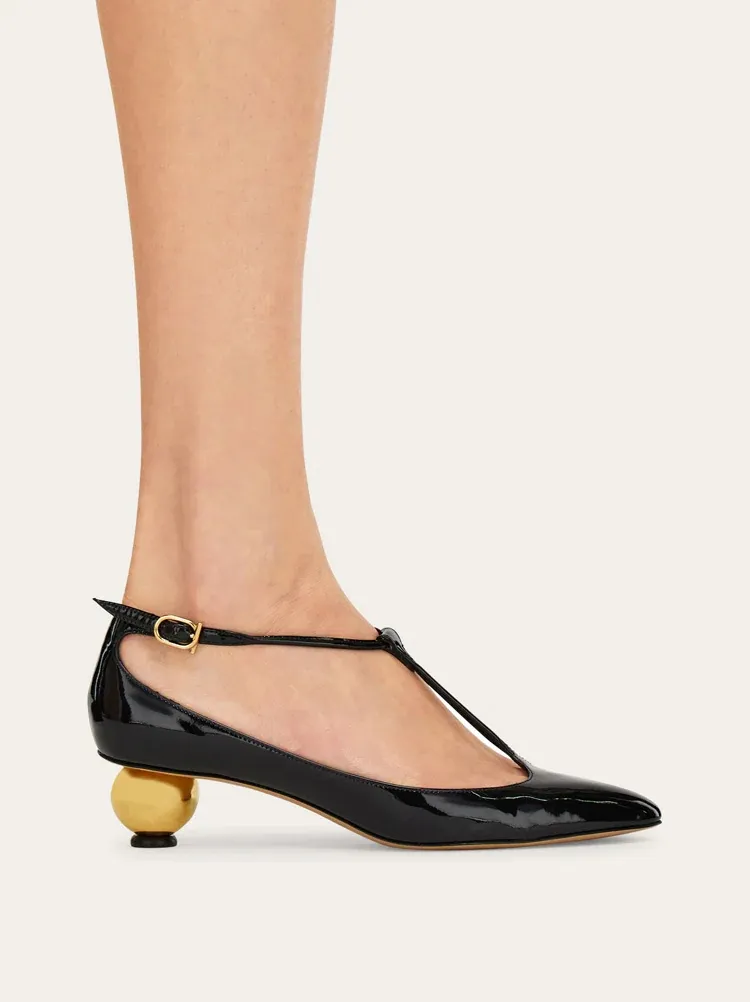 Spherical Heel T-Strap Pump