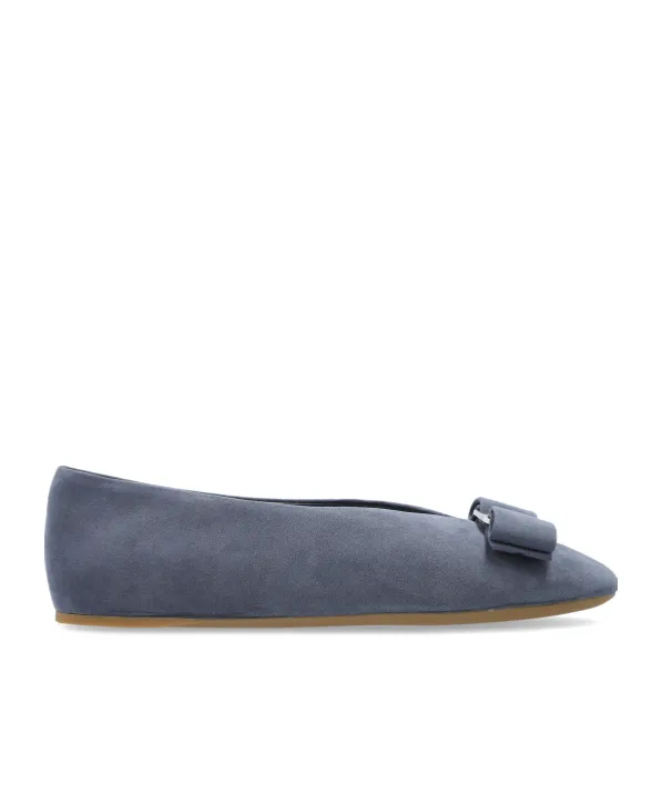 Bow-Embellished Suede Ballet Flats