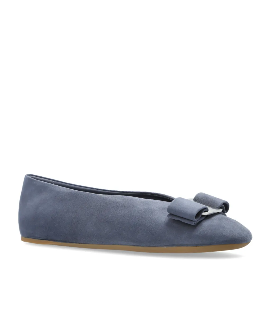 Bow-Embellished Suede Ballet Flats