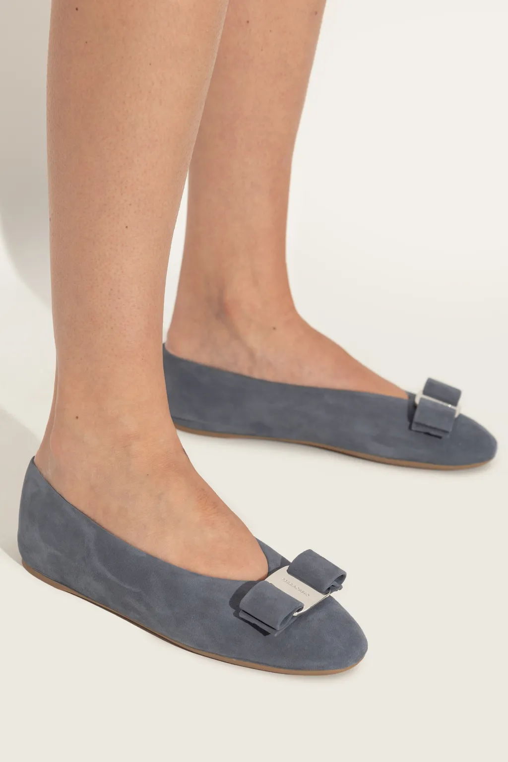 Bow-Embellished Suede Ballet Flats