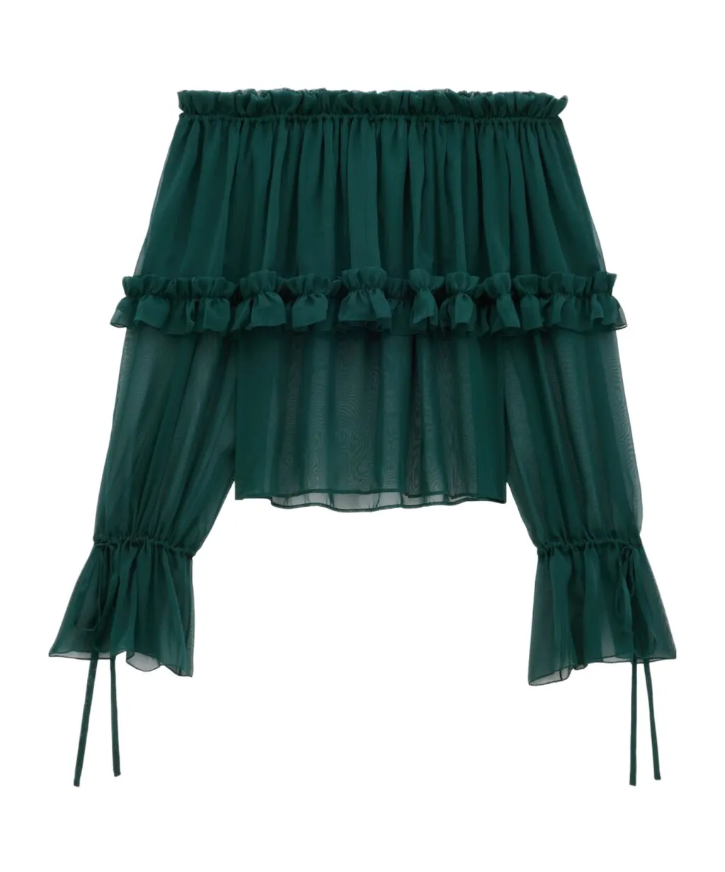 Ruffled Blouse In Silk Crepe Muslin