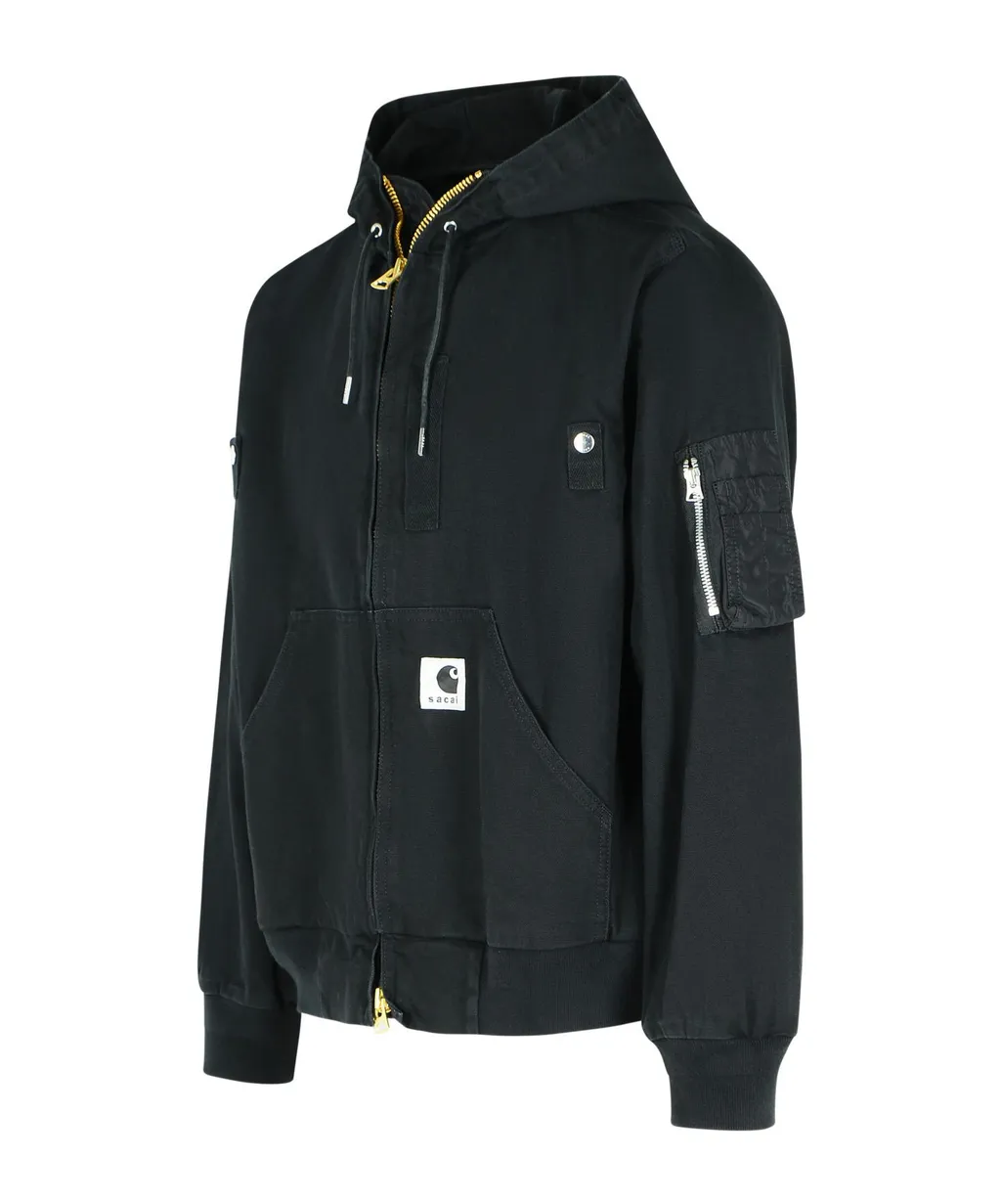 Logo Patch Zip-Up Hooded Bomber Jacket