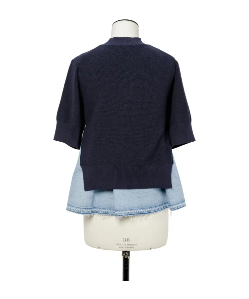 Denim-Panelled Knitted Sweater