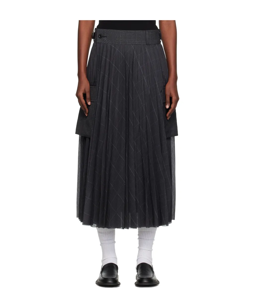 Glen Pleated Pocket Detailed Midi Skirt