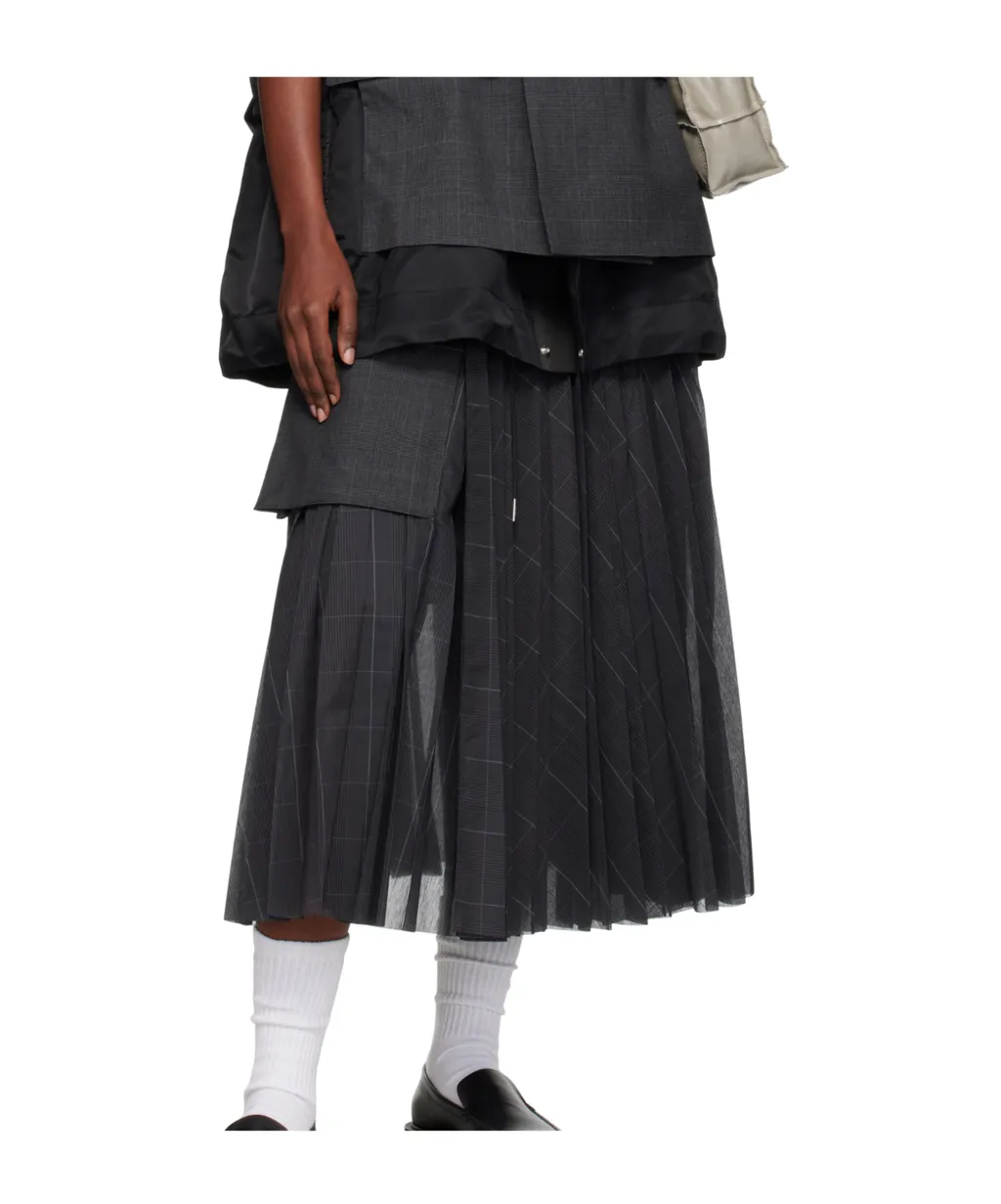 Glen Pleated Pocket Detailed Midi Skirt