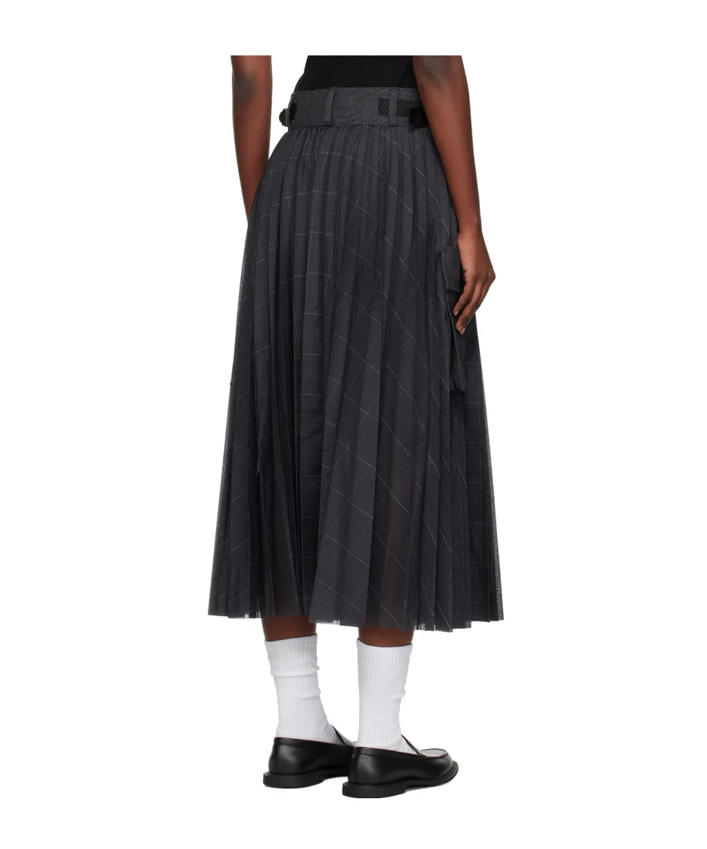 Glen Pleated Pocket Detailed Midi Skirt