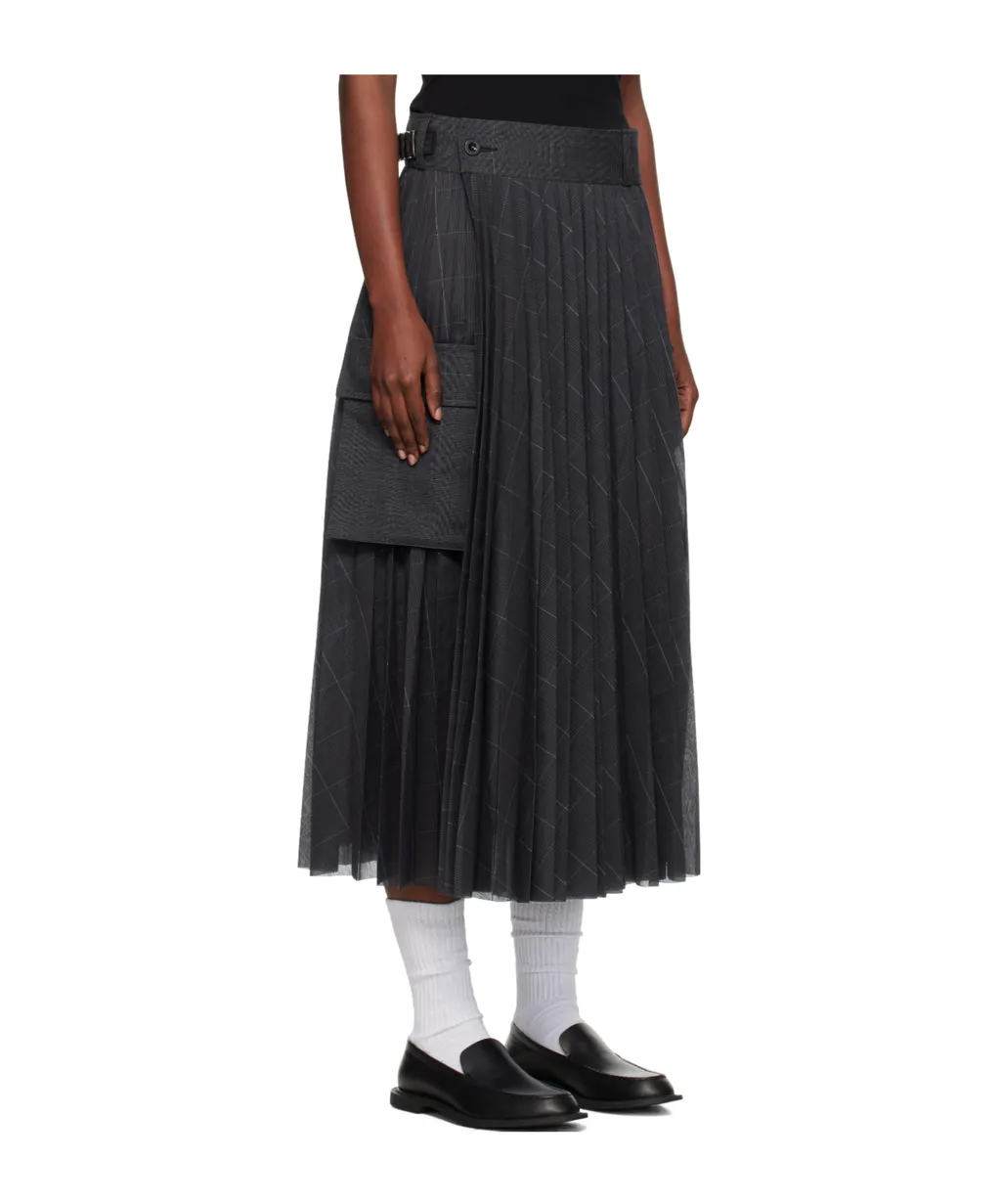 Glen Pleated Pocket Detailed Midi Skirt