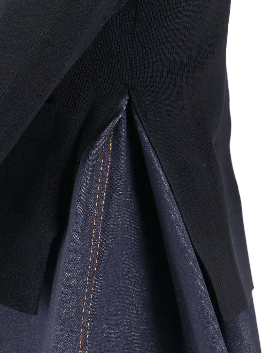 Denim-Panel Ribbed Cardigan