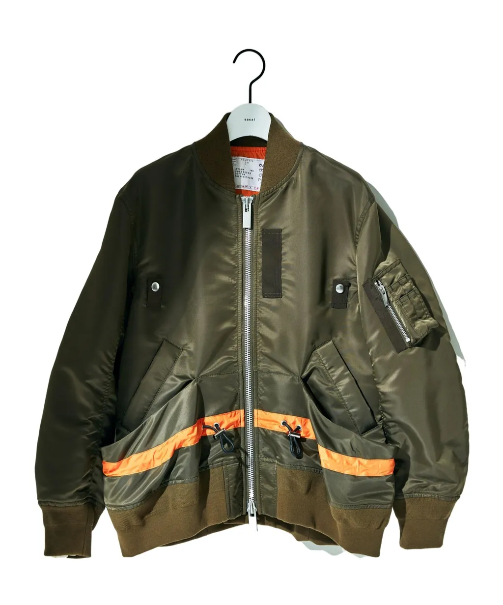 Stripe-Detail Zip-Up Bomber Jacket