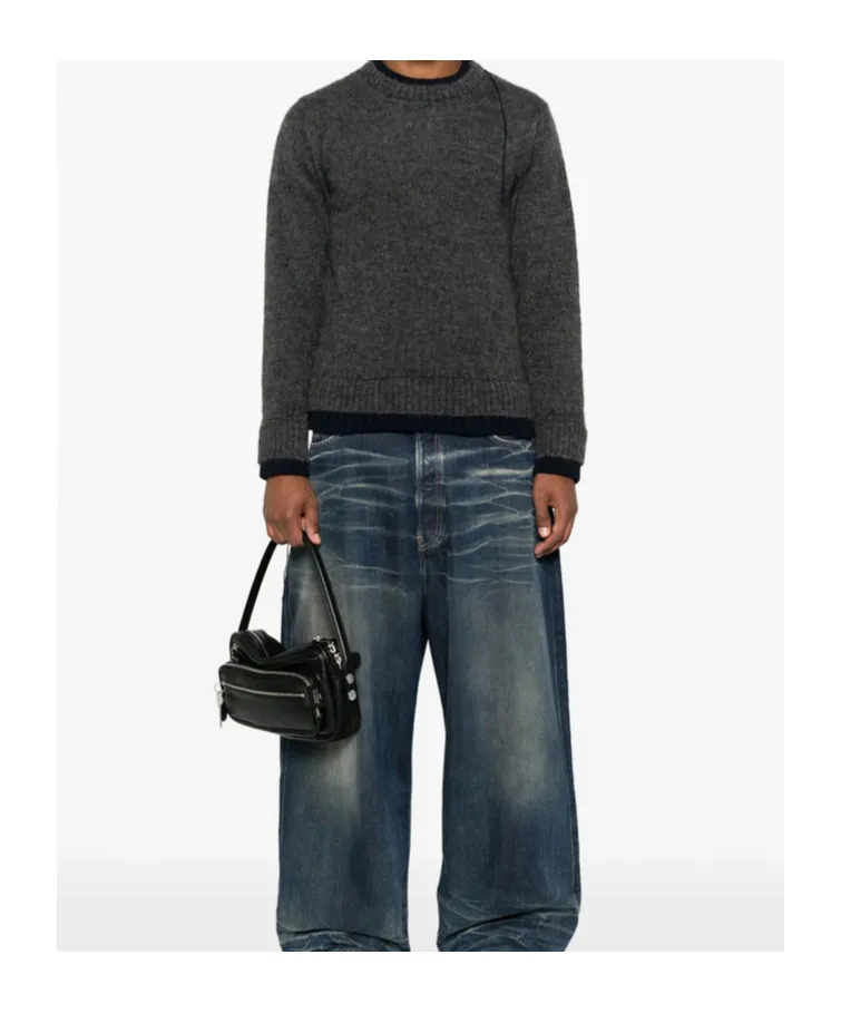 Double-Layered Frayed-Edge Sweater