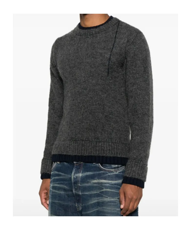 Double-Layered Frayed-Edge Sweater