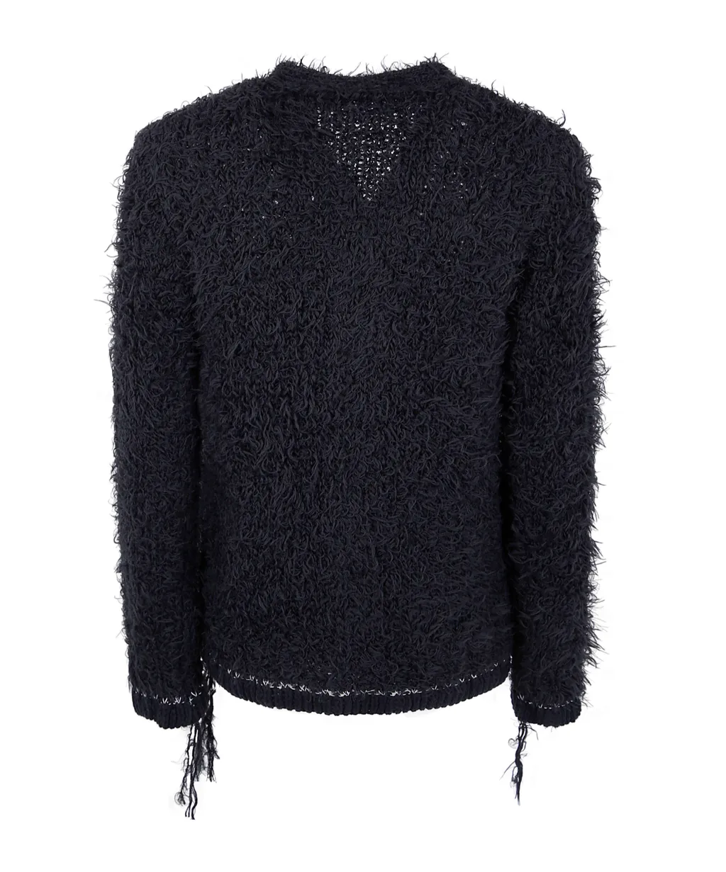 Frayed-Hem Button Cardigan