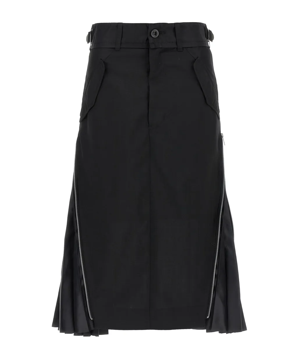 Zip-Detail Pleated Skirt