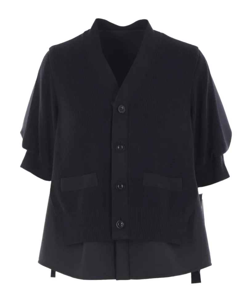 Layered Button-Up Short-Sleeve Cardigan