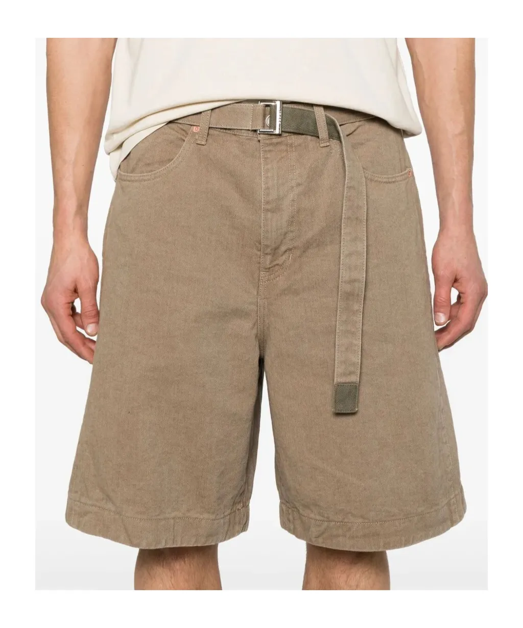 Belted Denim Bermuda Shorts