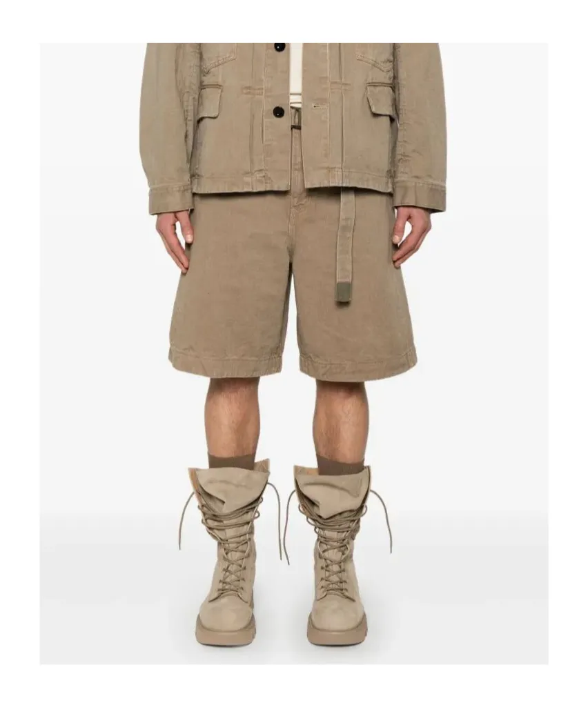 Belted Denim Bermuda Shorts