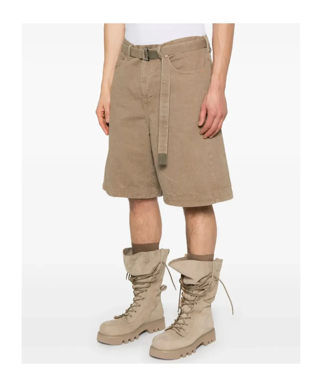 Belted Denim Bermuda Shorts