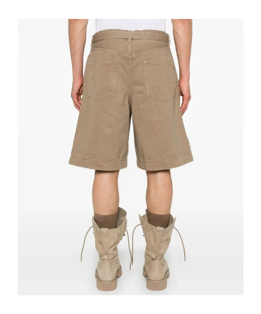 Belted Denim Bermuda Shorts
