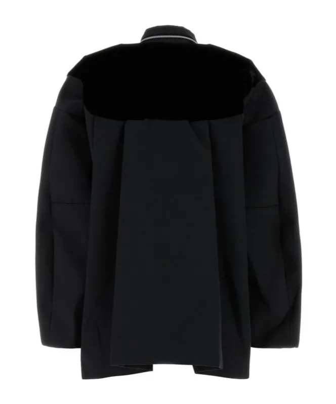 Pocket-Detailed Velvet Panel Jacket