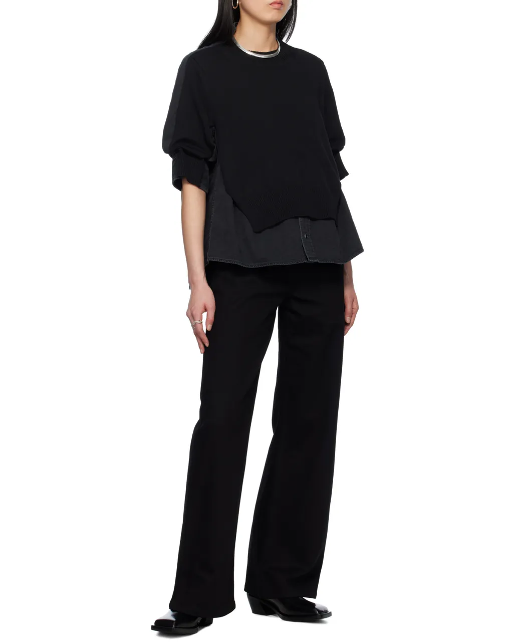 Knitted-Panel Blouse