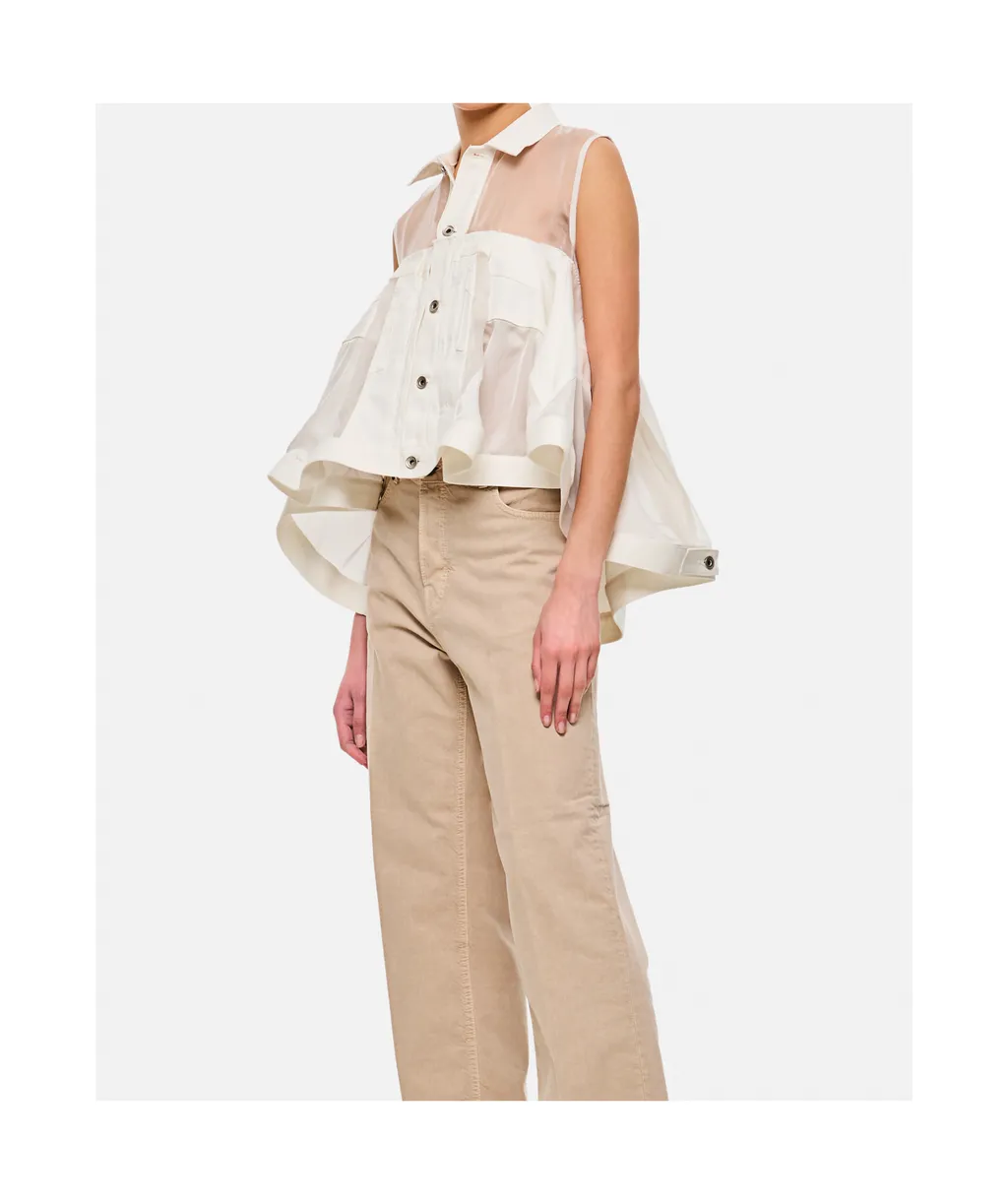 Sheer Panel Peplum Shirt