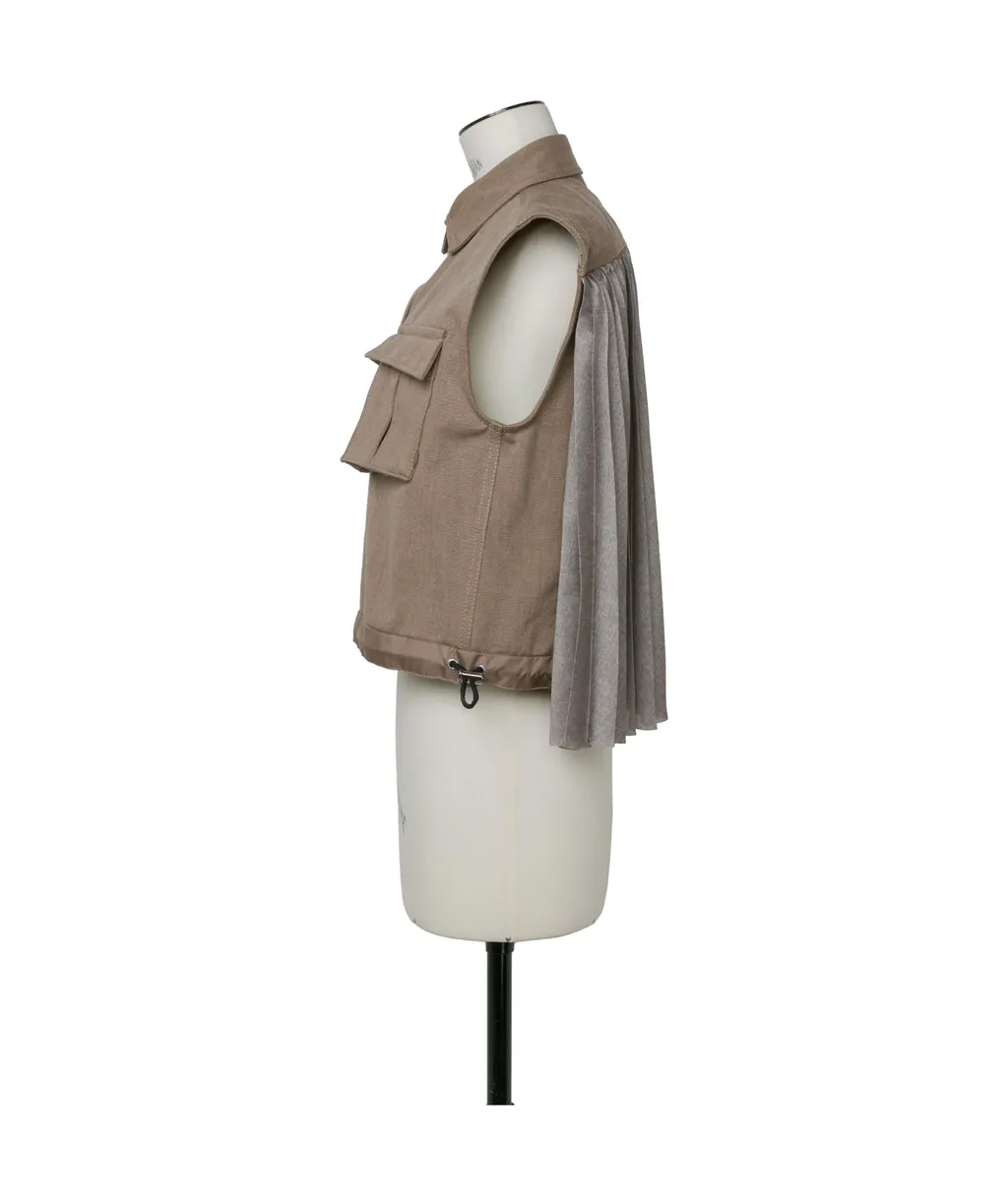 Collared Pleated Sleeveless Shirt