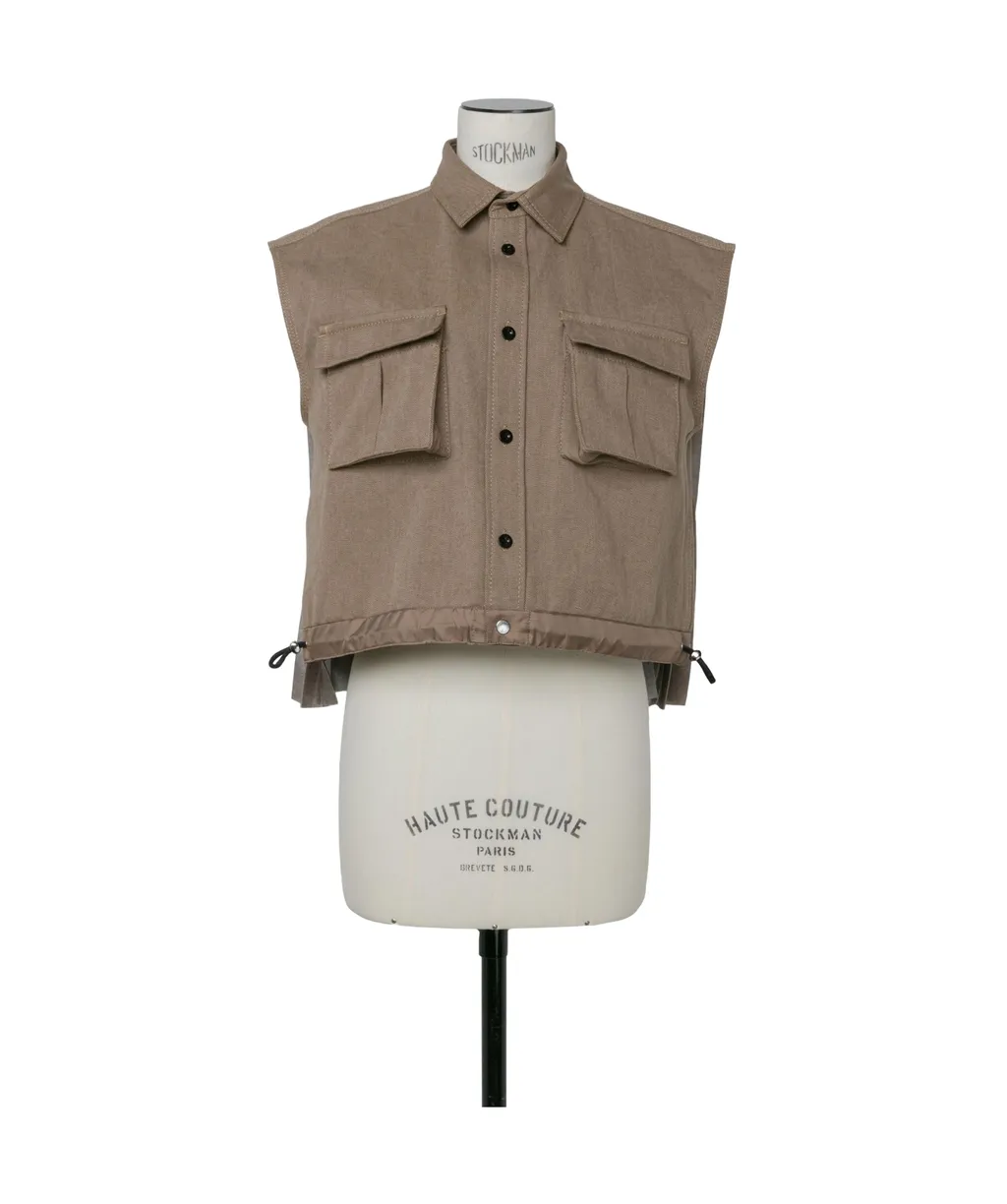 Collared Pleated Sleeveless Shirt