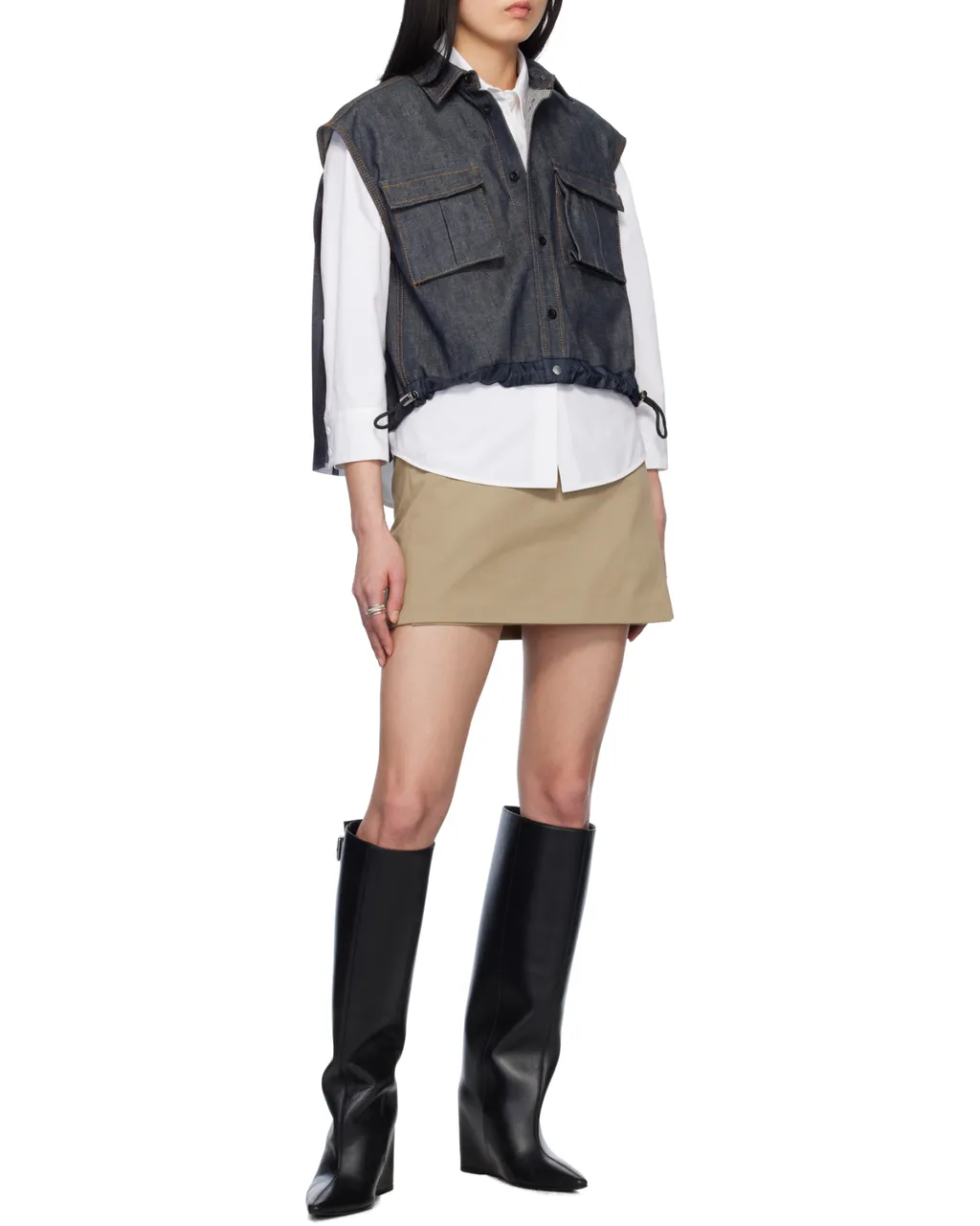 Collared Pleated Sleeveless Shirt