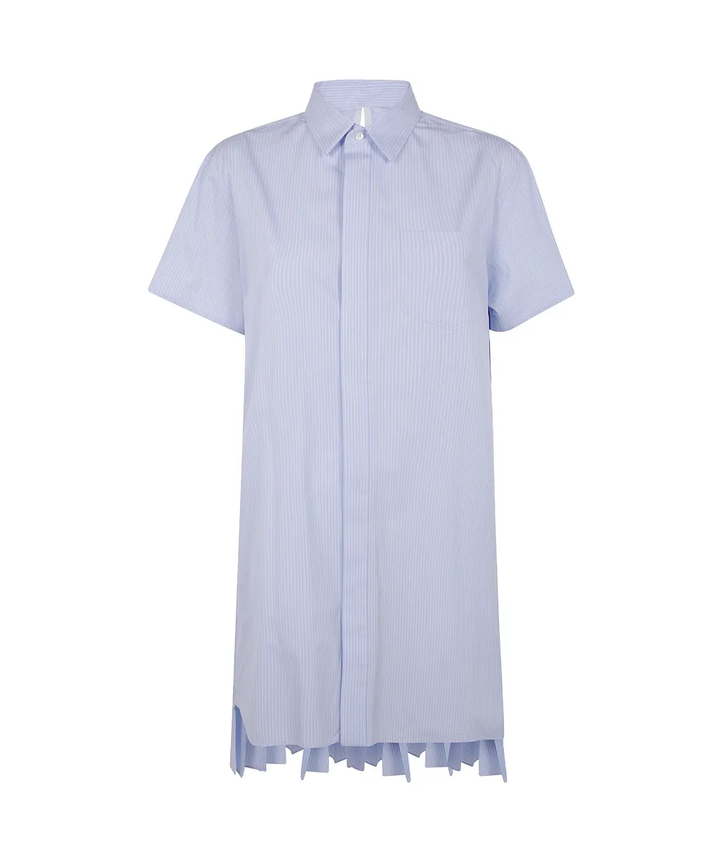 Striped Pleated Midi Chemisier Dress