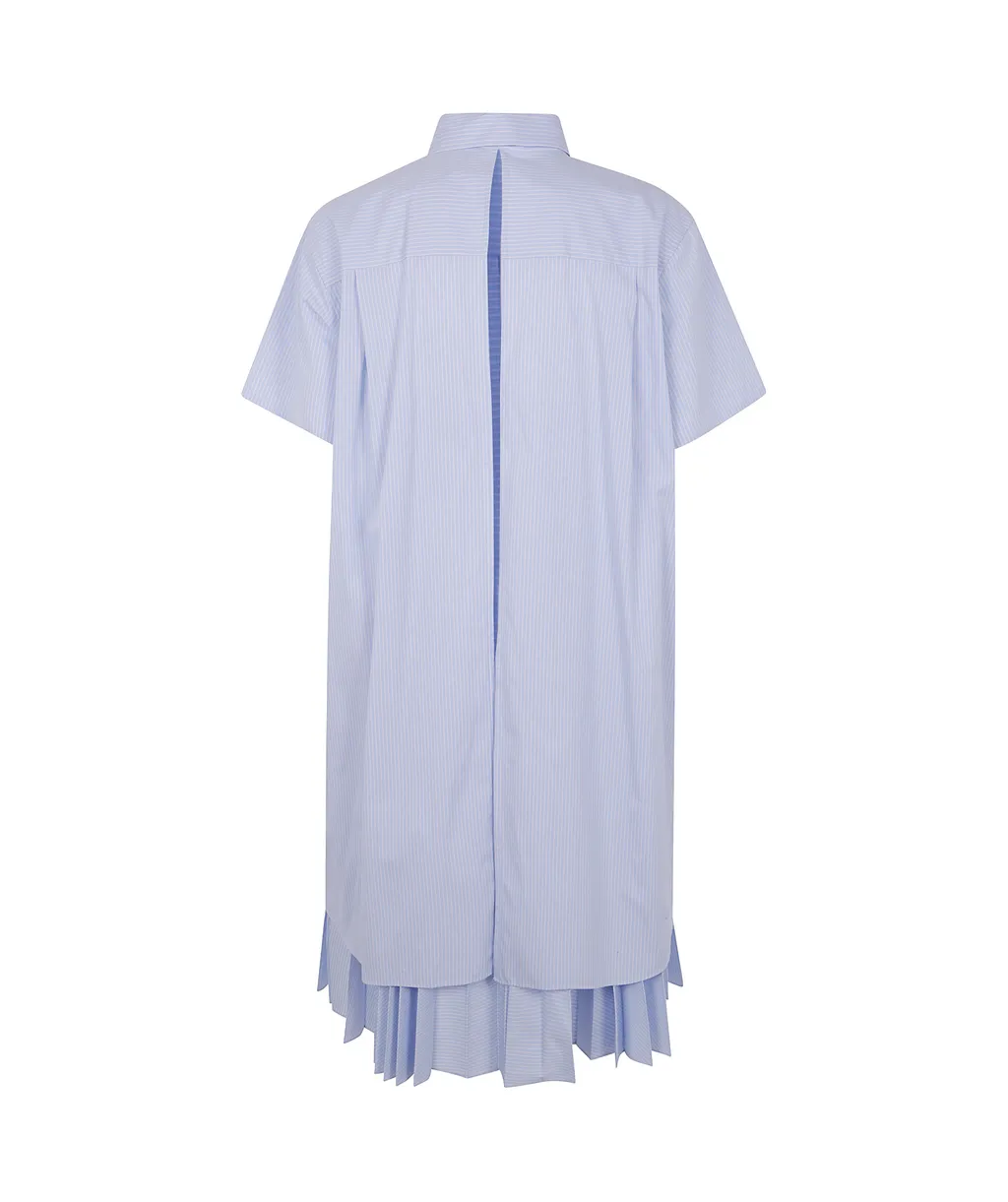 Striped Pleated Midi Chemisier Dress