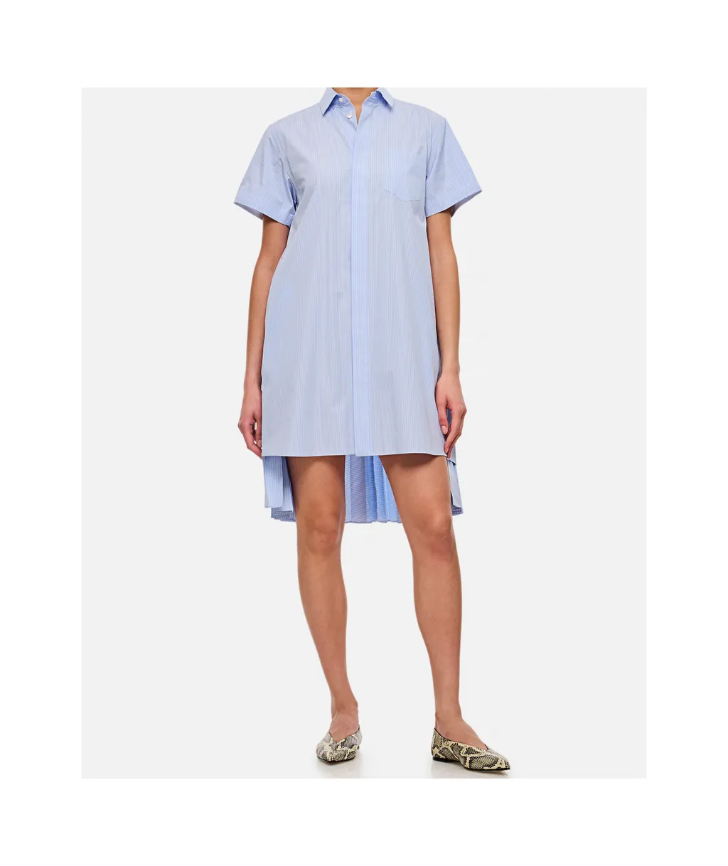 Striped Pleated Midi Chemisier Dress