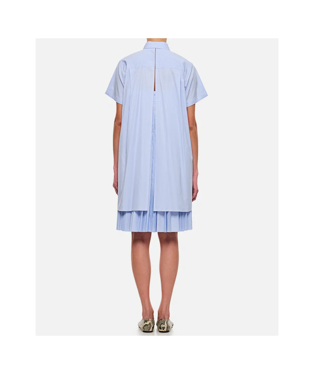 Striped Pleated Midi Chemisier Dress